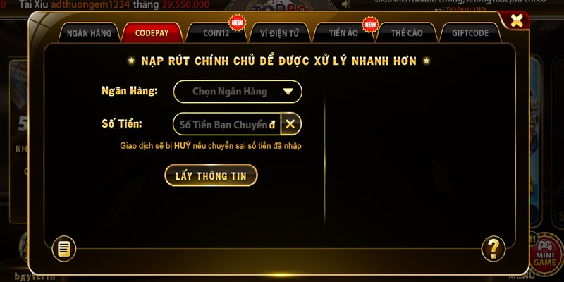 Tại cổng game phương thức thanh toán được thiết kế đa dạng